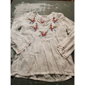 Johnny Was white floral embroidered blouse sz XS